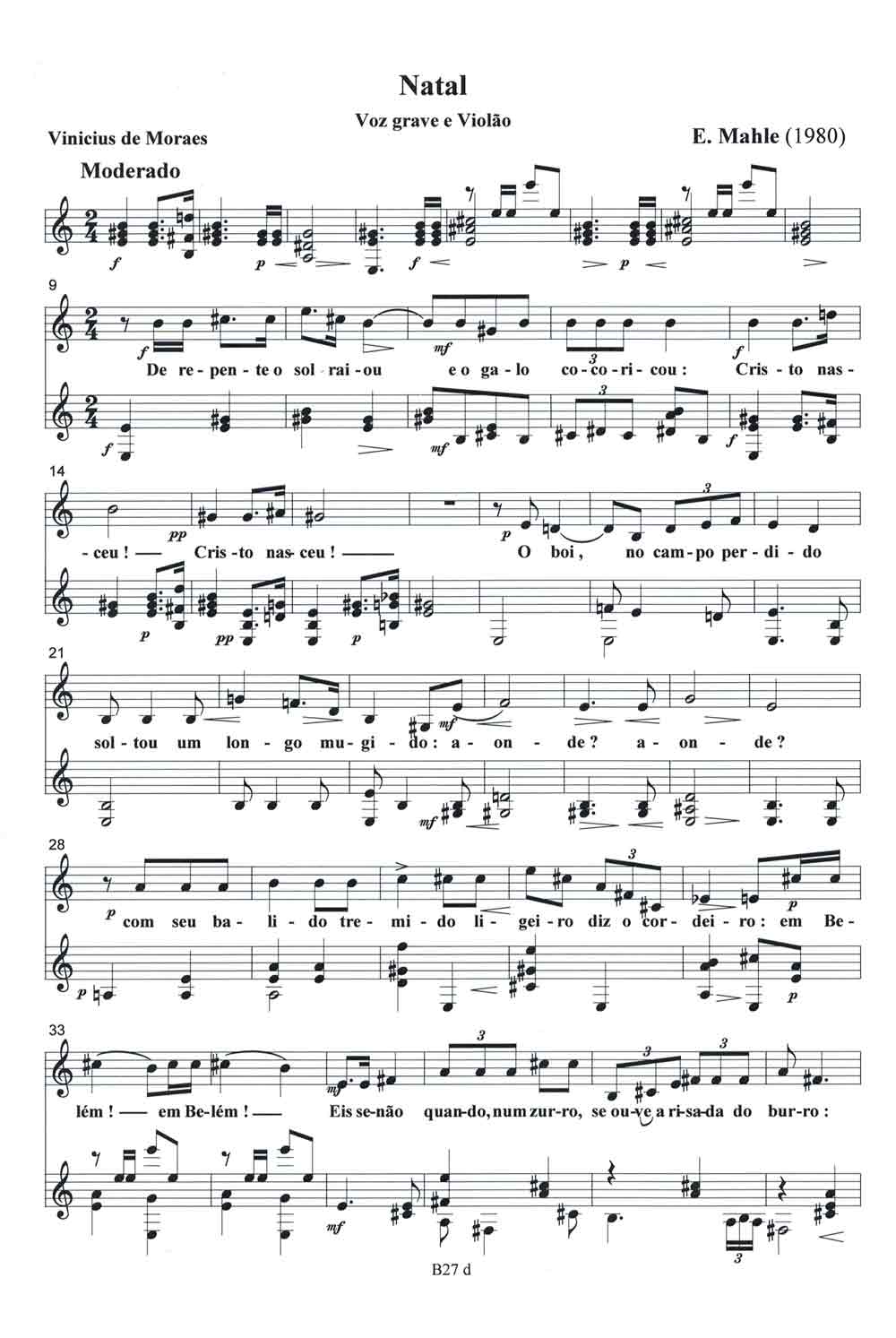 Natal (1987) for Baritone or Mezzo and Guitar, B 27d, by Ernst Mahle